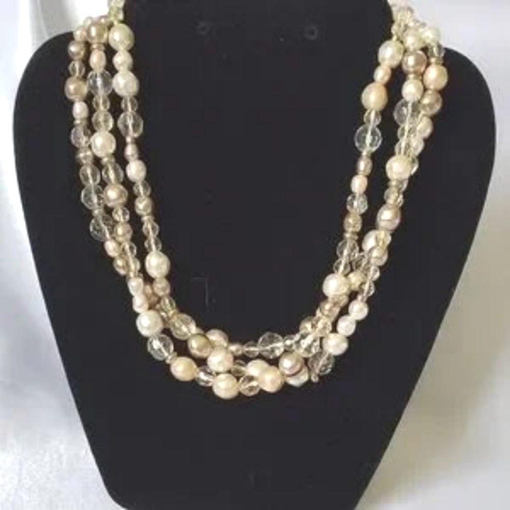 Lauren Conrad Neutral Multi Strand Faux Pearl  Necklace